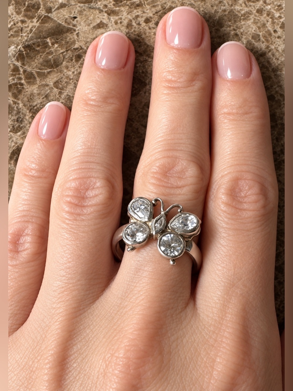 Sterling Silver Butterfly Ring with Clear Stones - Silver
